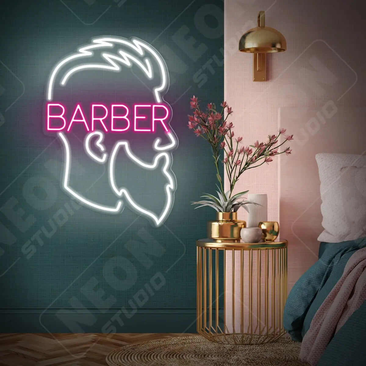 Barber text with shape neon sign