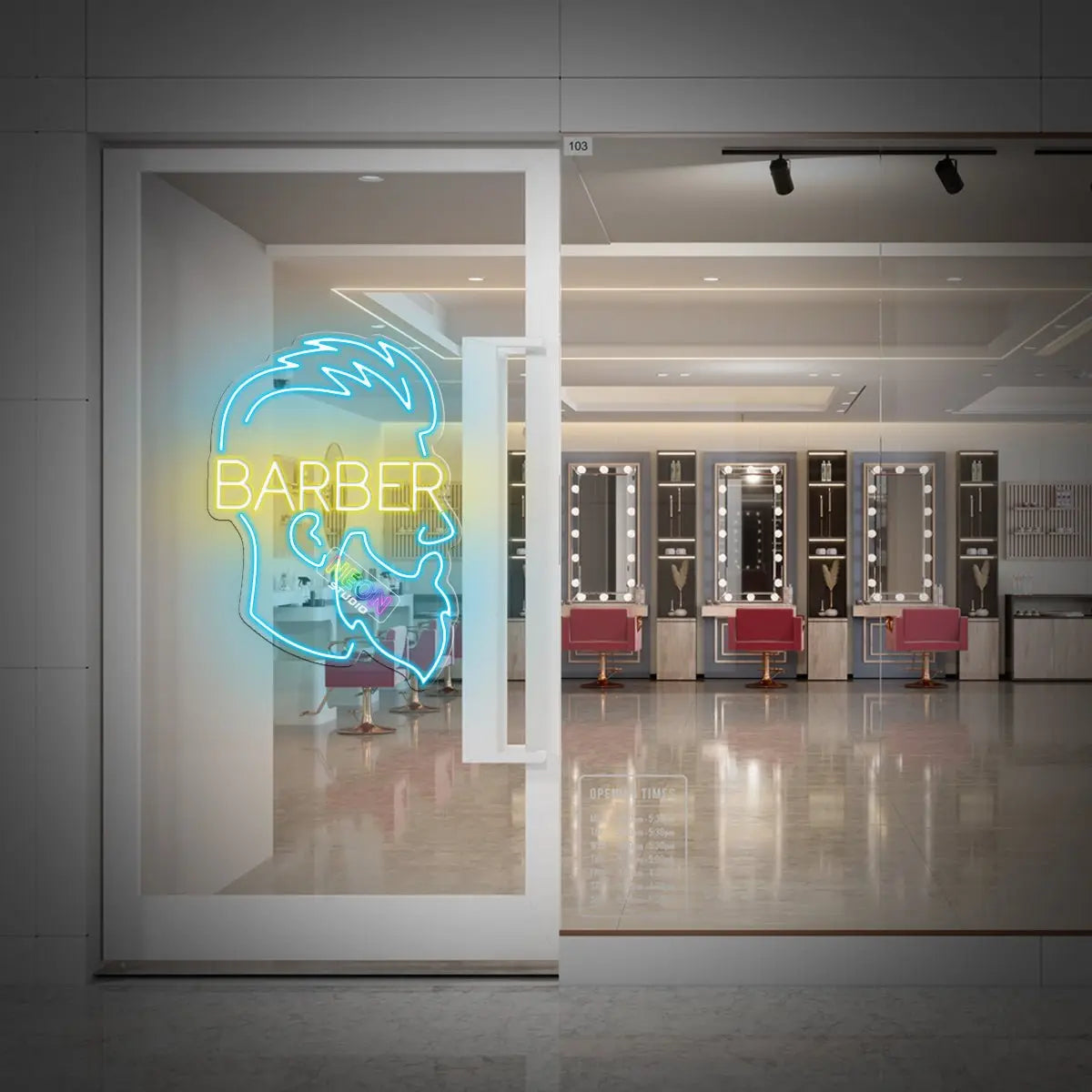 Barber text with shape neon sign