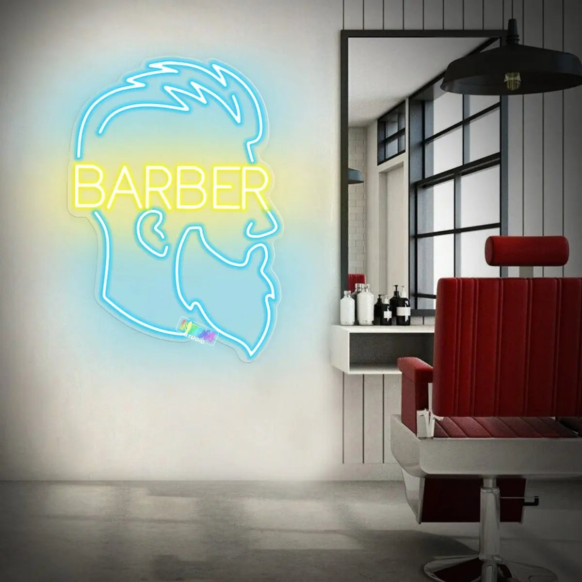 Barber text with shape neon sign