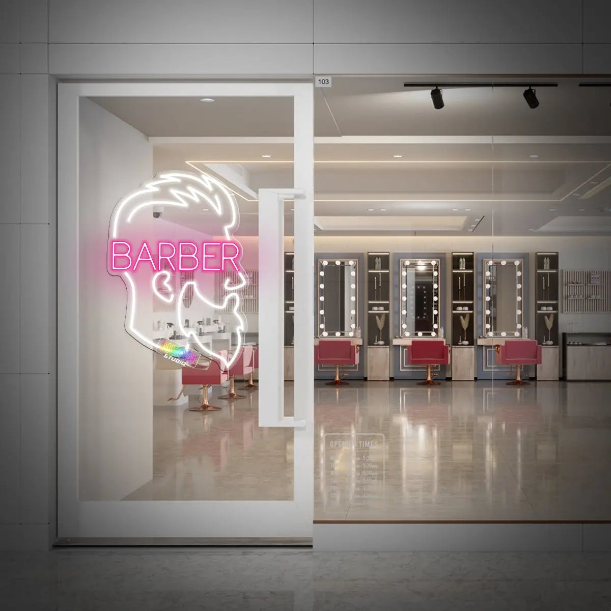 Barber text with shape neon sign