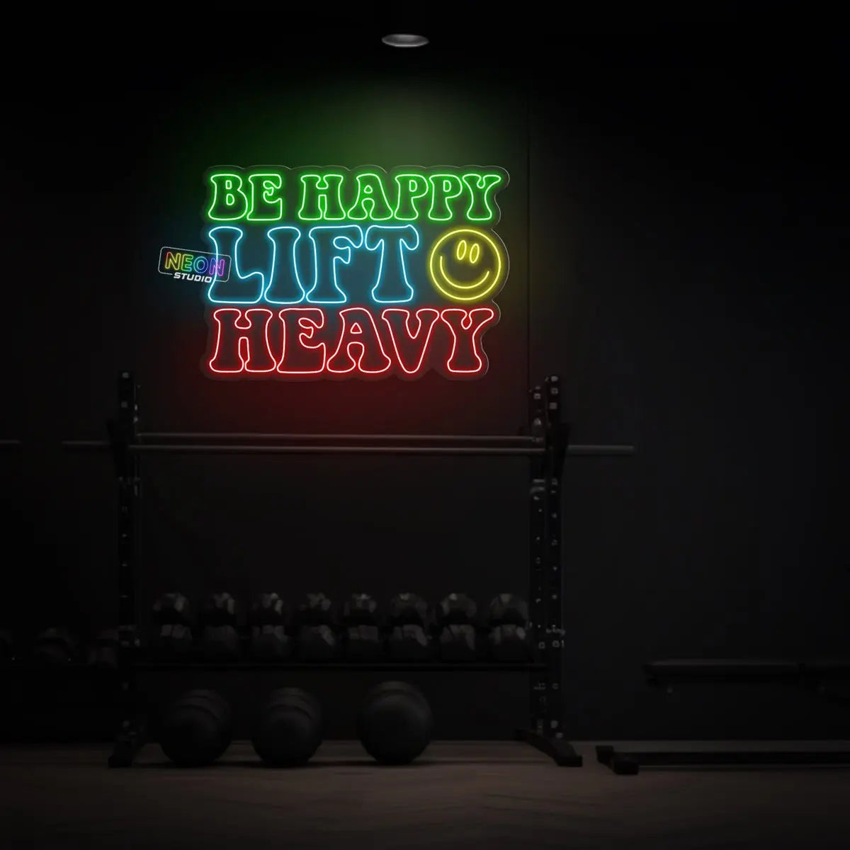 Be Happy, Lift Heavy! neon sign