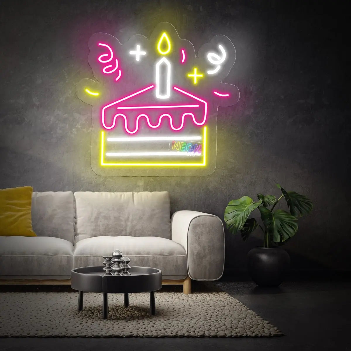Birthday cake neon sign
