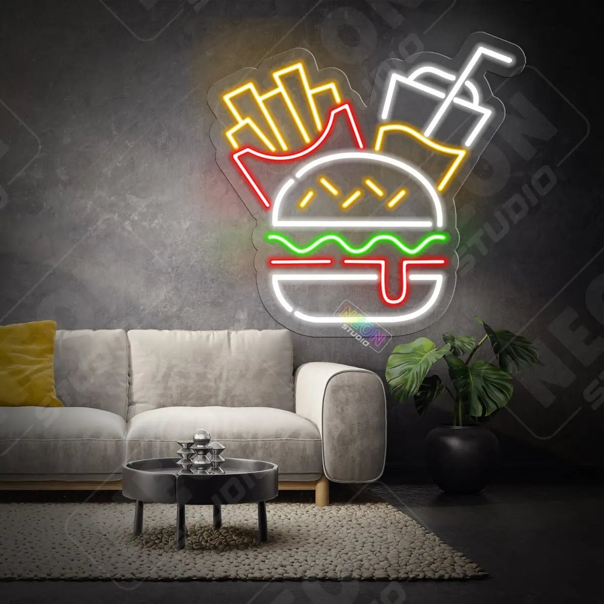 Burger menu neon sign