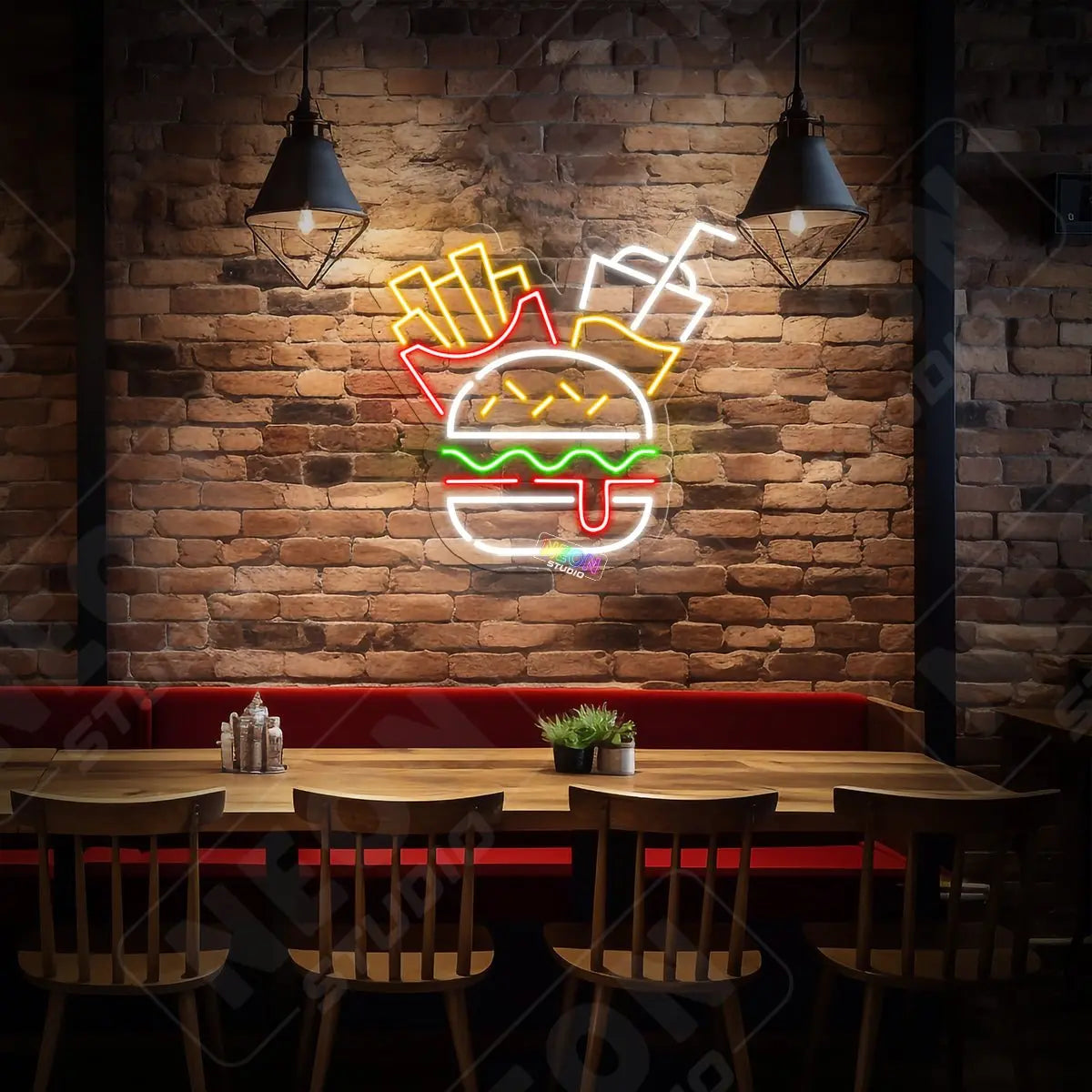 Burger menu neon sign