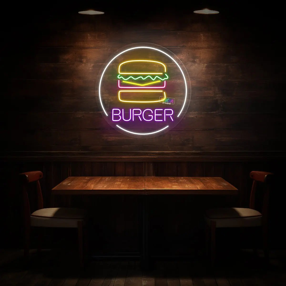 Burger round shape neon sign