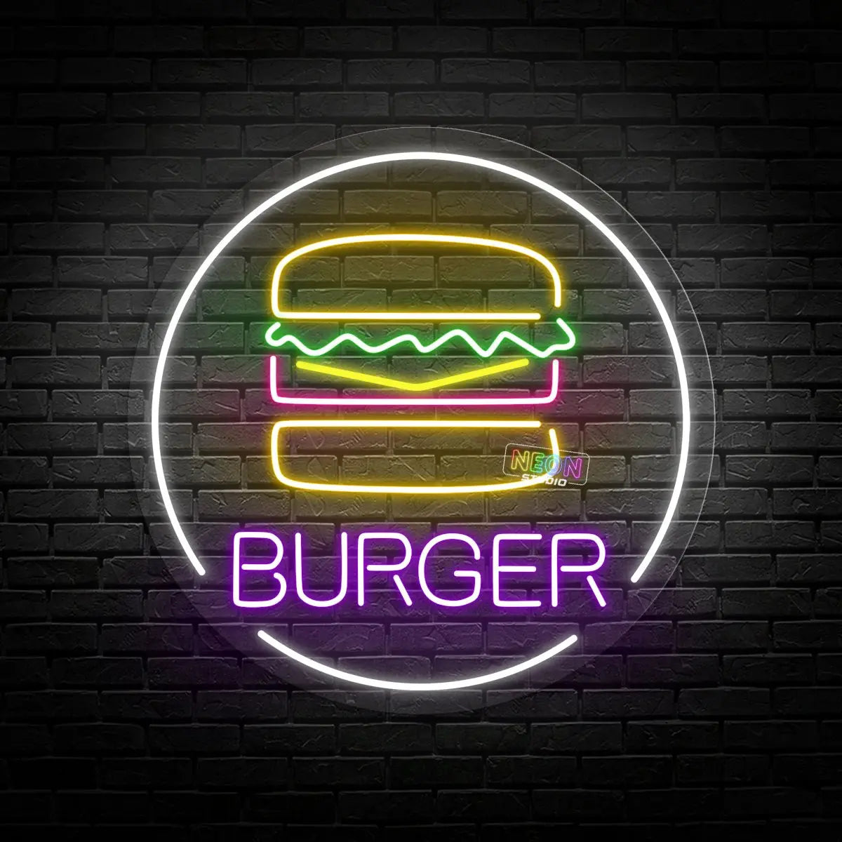 Burger round shape neon sign
