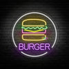 Burger round shape neon sign