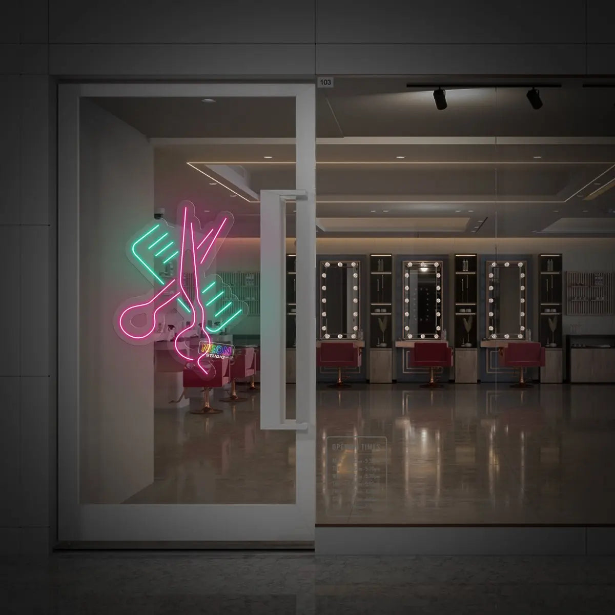 Camb & Scissors neon sign