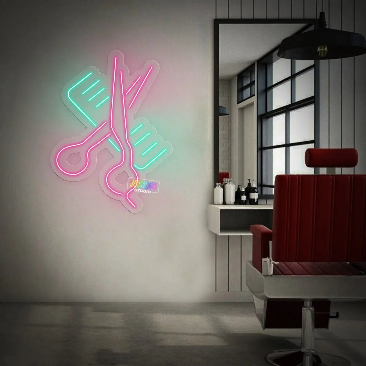 Camb & Scissors neon sign