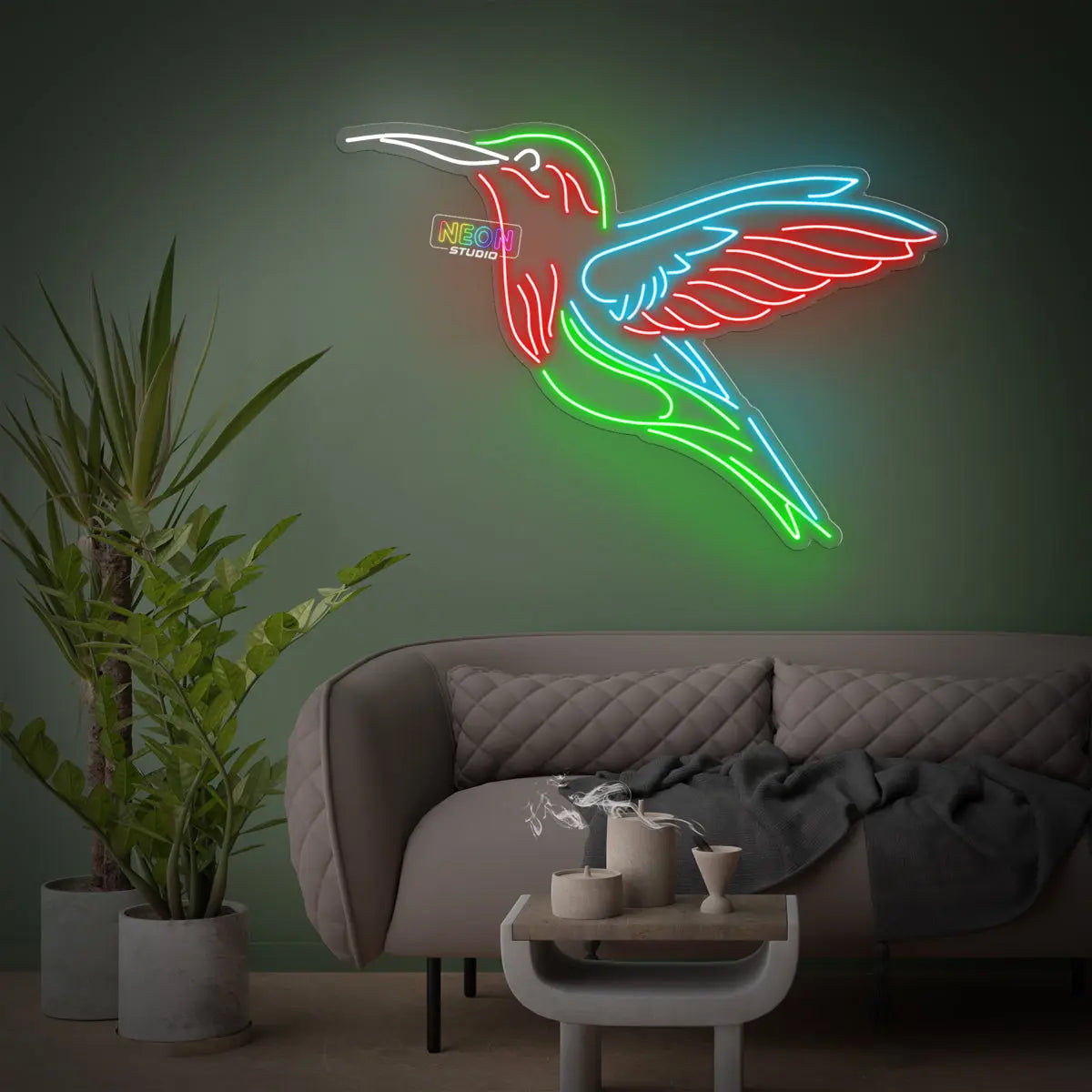 Colorful Hummingbird neon sign