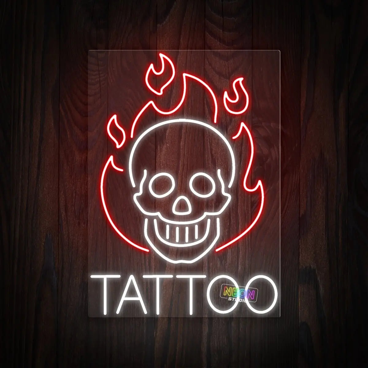 Flamin' skull & Tattoo Text neon sign
