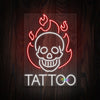 Flamin' skull & Tattoo Text neon sign