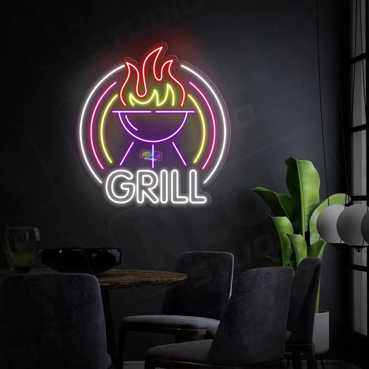 Flaming Grill neon sign
