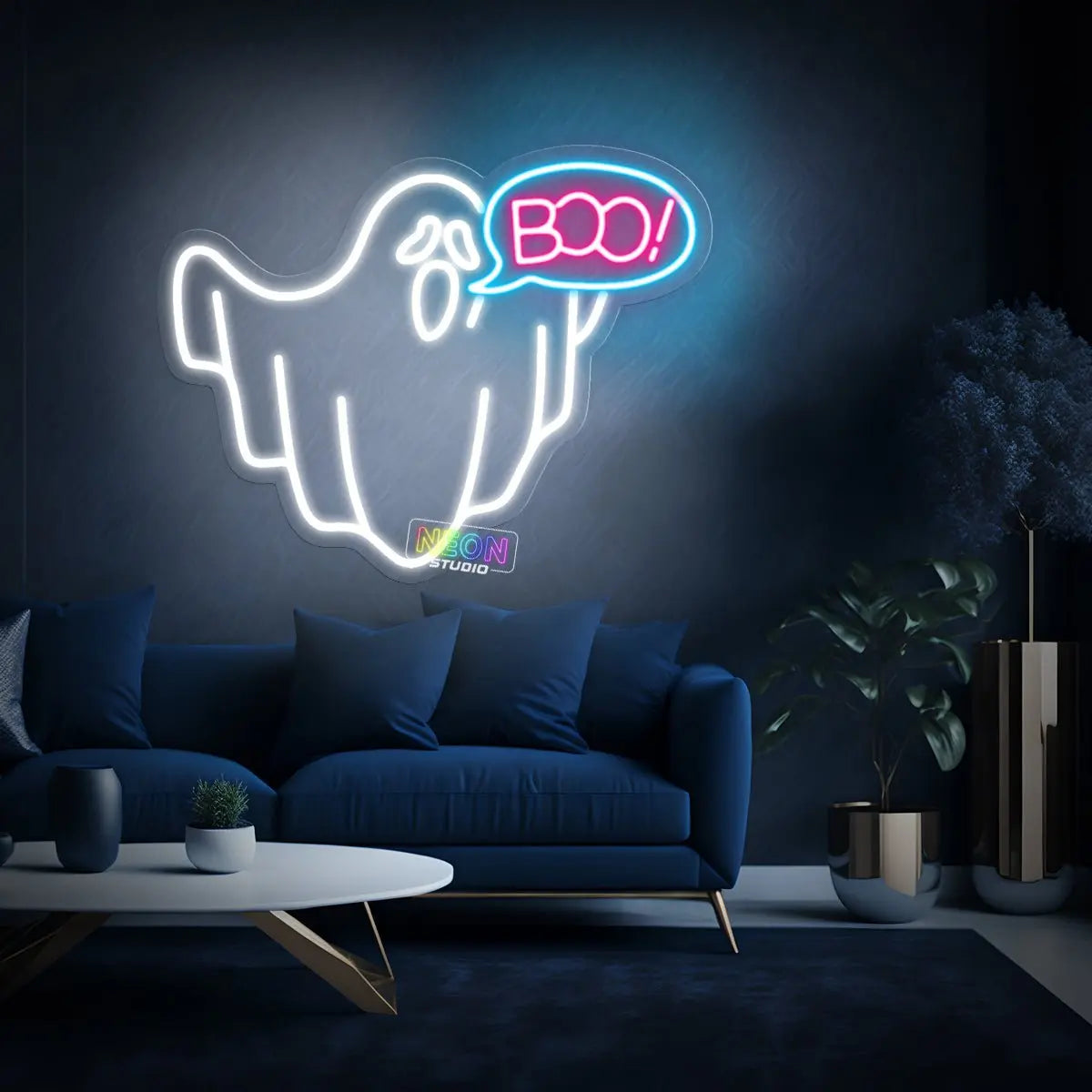 Ghost says Boo! neon sign