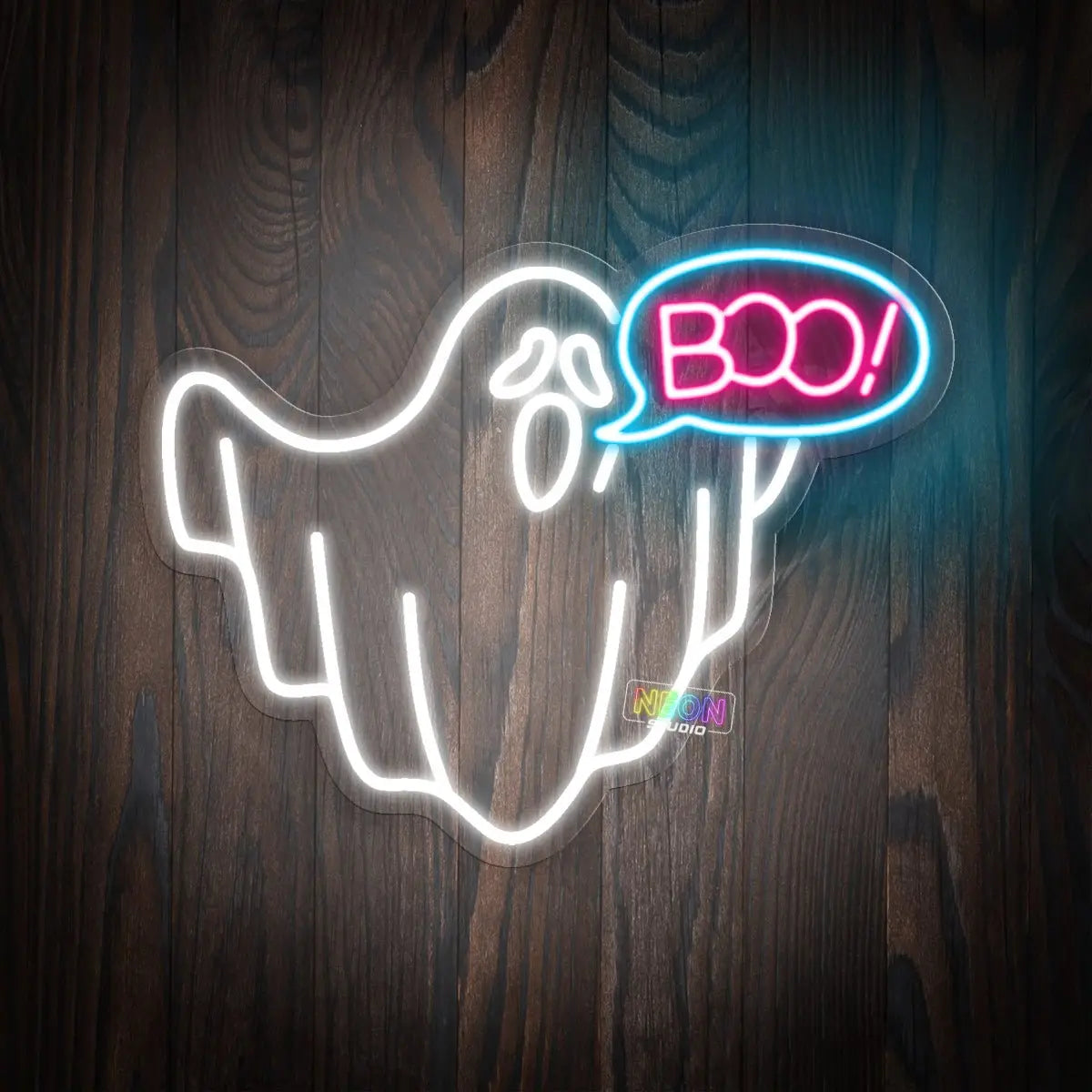 Ghost says Boo! neon sign