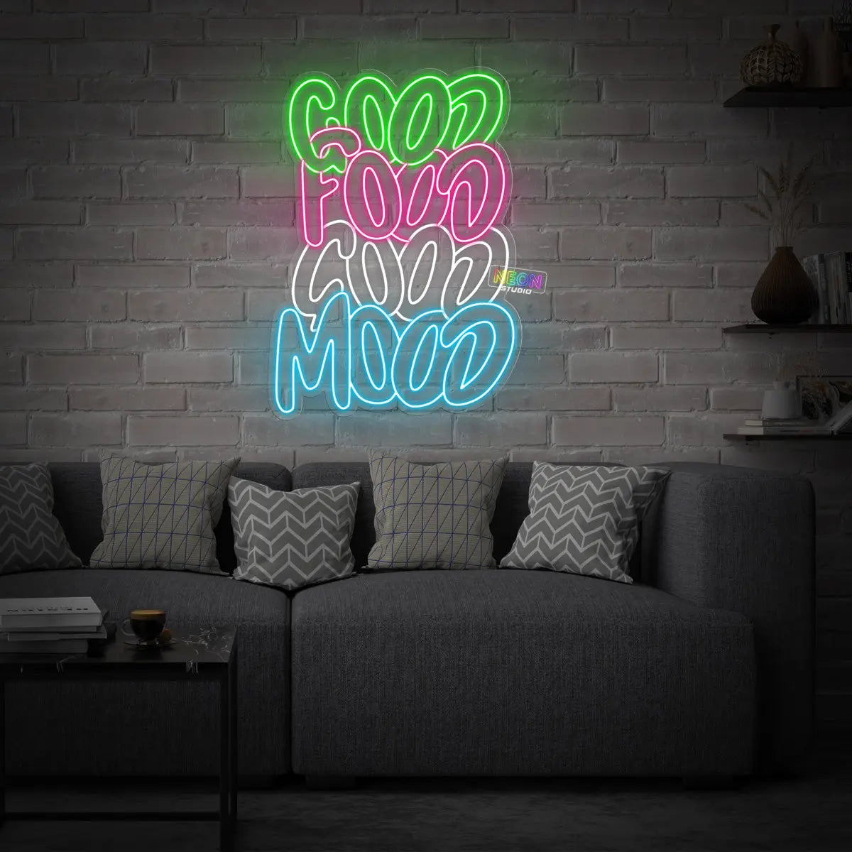 Good Food Good Mood neon sign