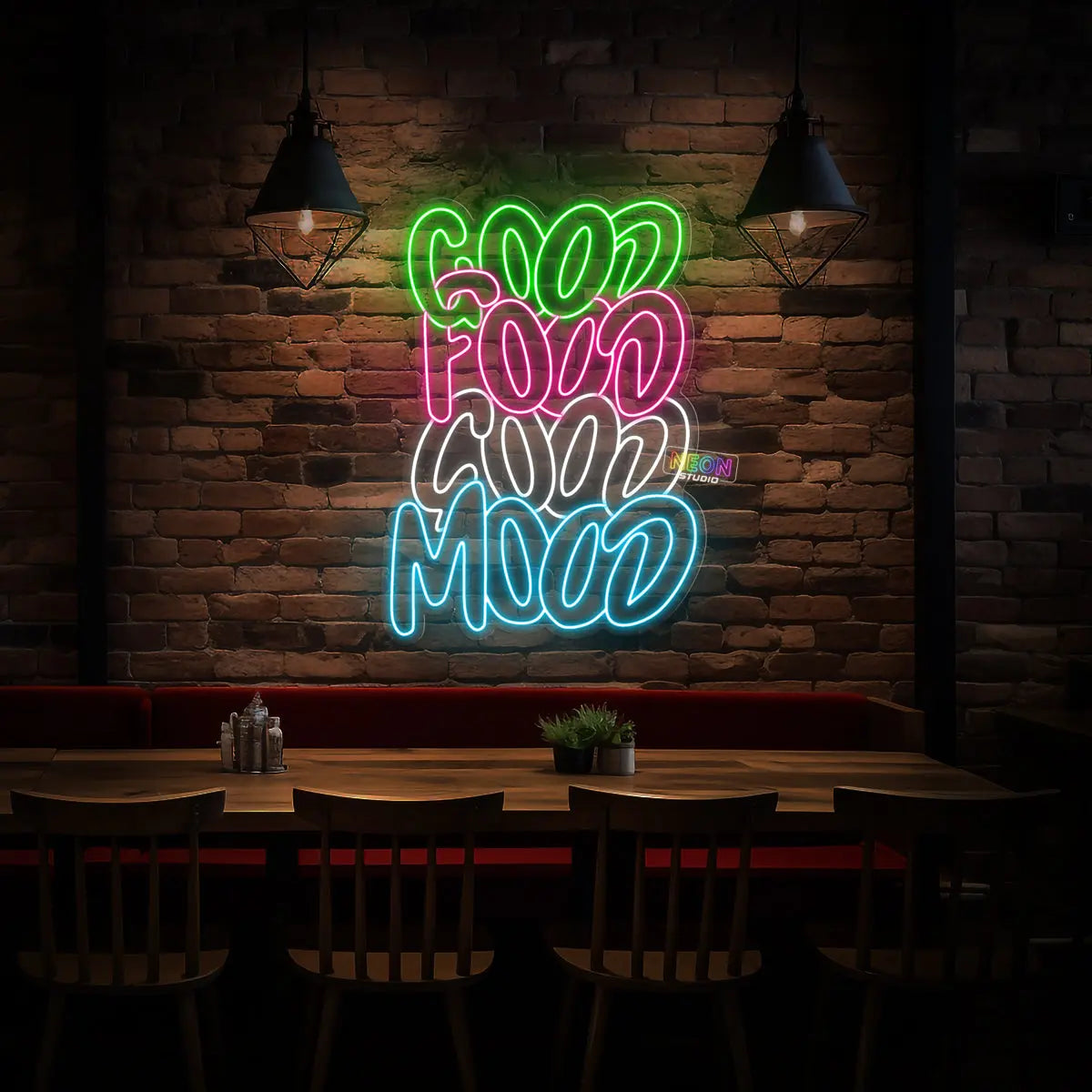 Good Food Good Mood neon sign