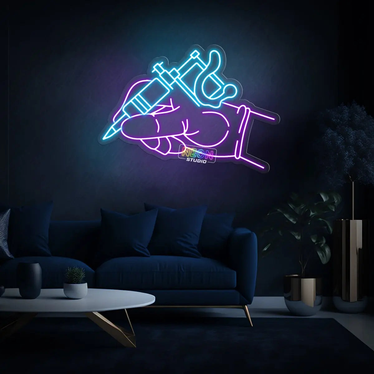 Hand holding Tattoo Pen neon sign
