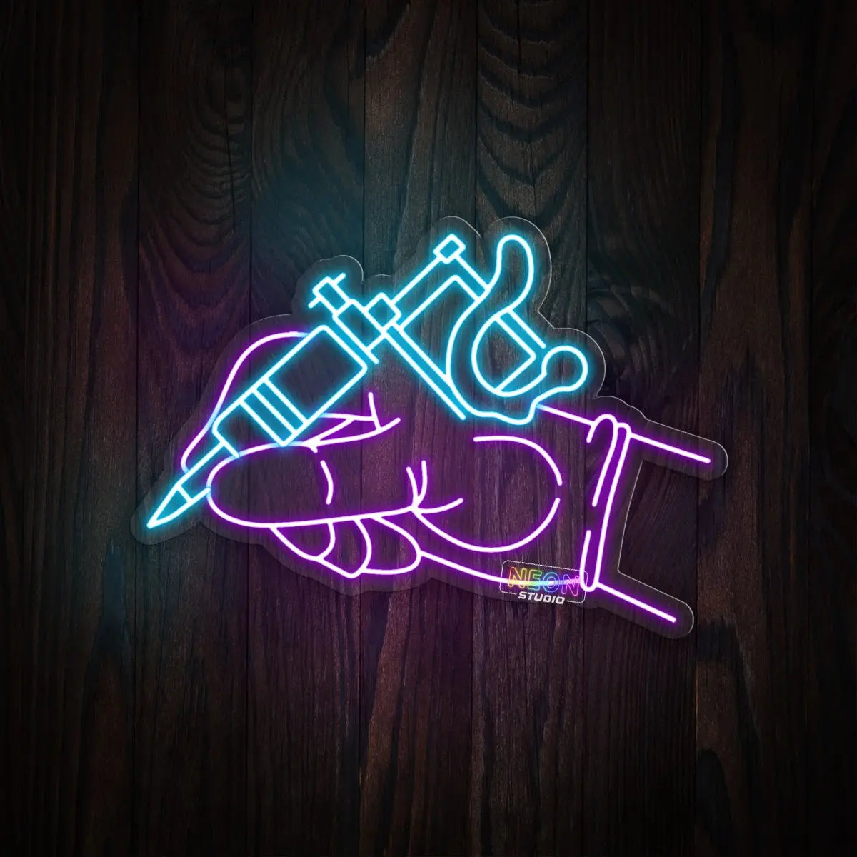 Hand holding Tattoo Pen neon sign