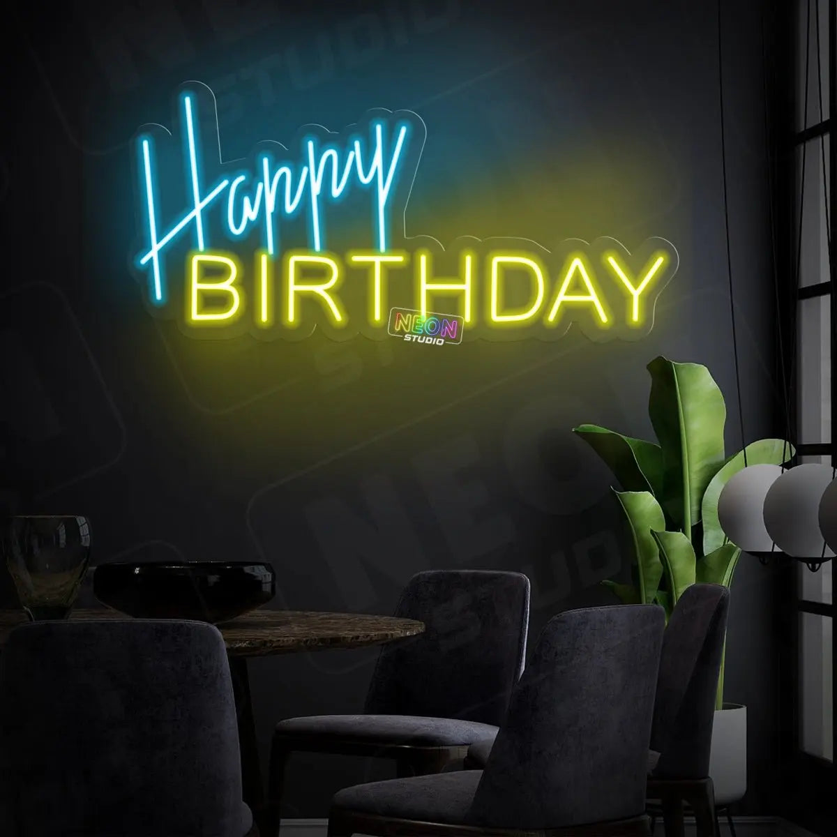 Happy Birthday text neon sign