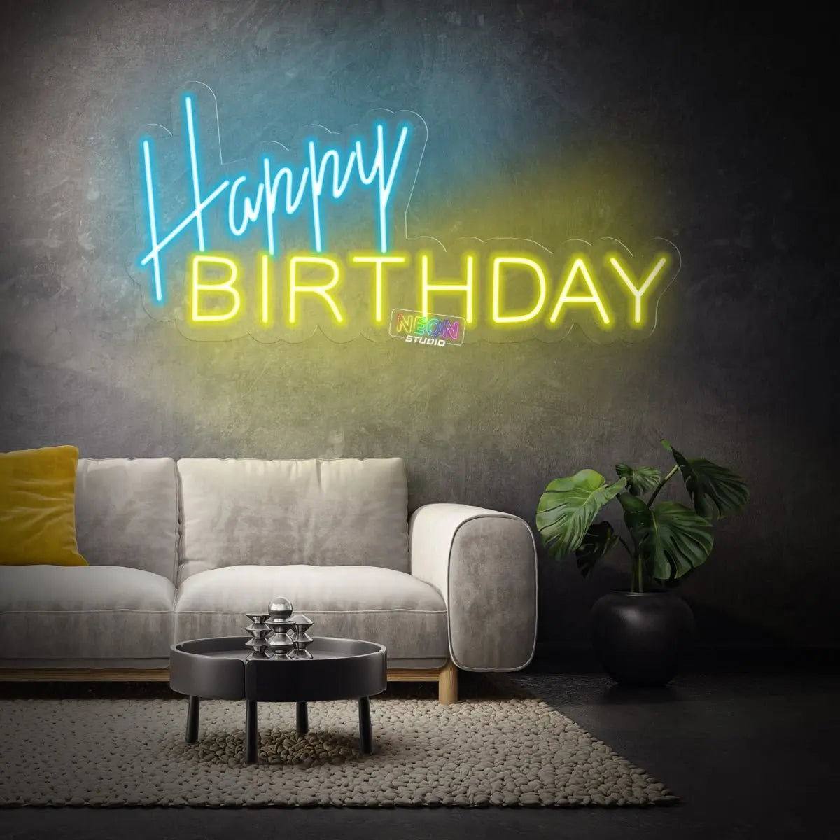 Happy Birthday text neon sign