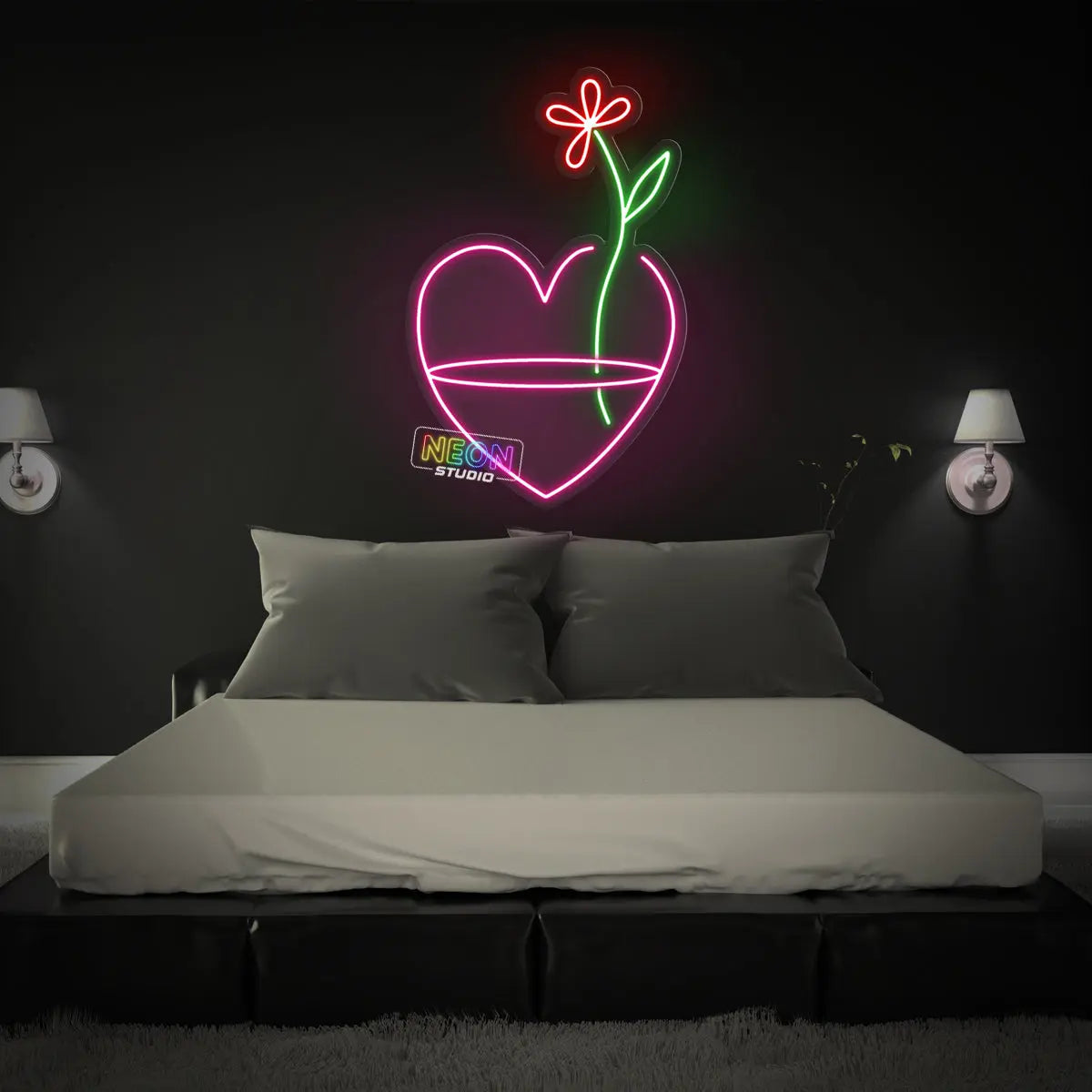Heart and Flower neon sign