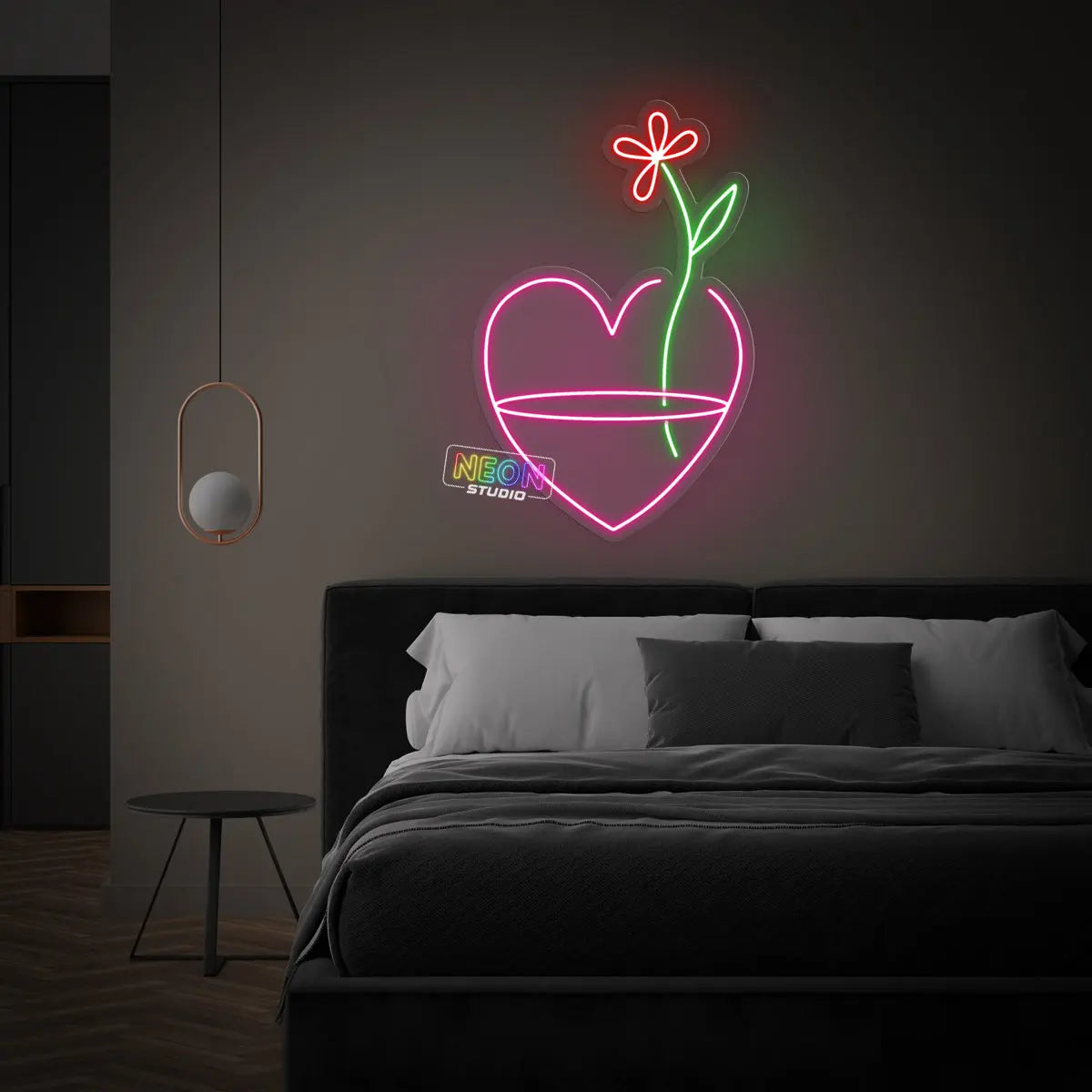 Heart and Flower neon sign