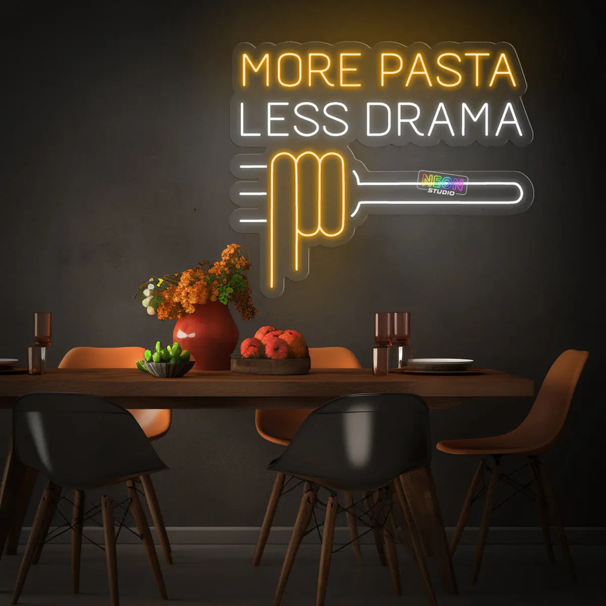 More Pasta Less Drama neon sign