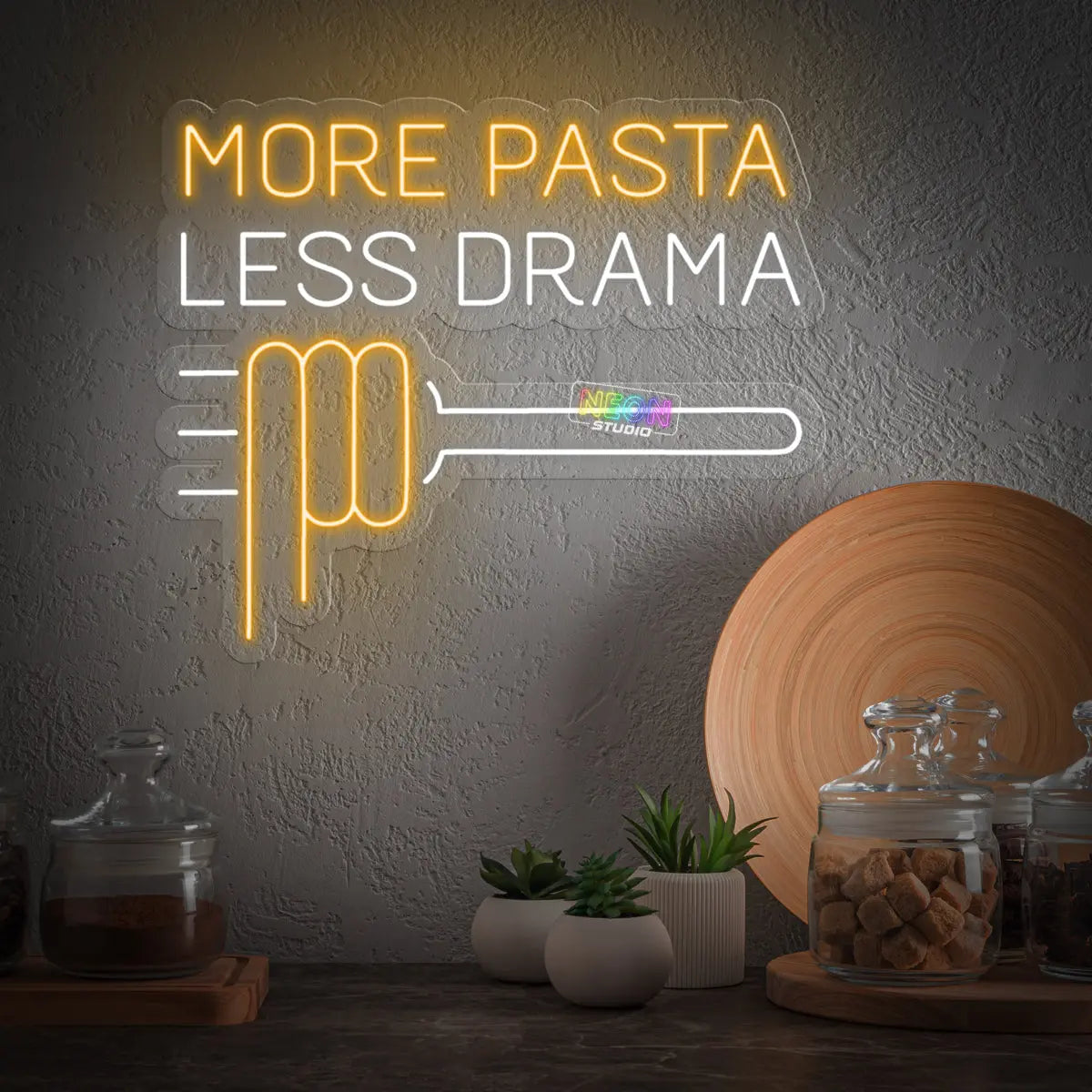 More Pasta Less Drama neon sign
