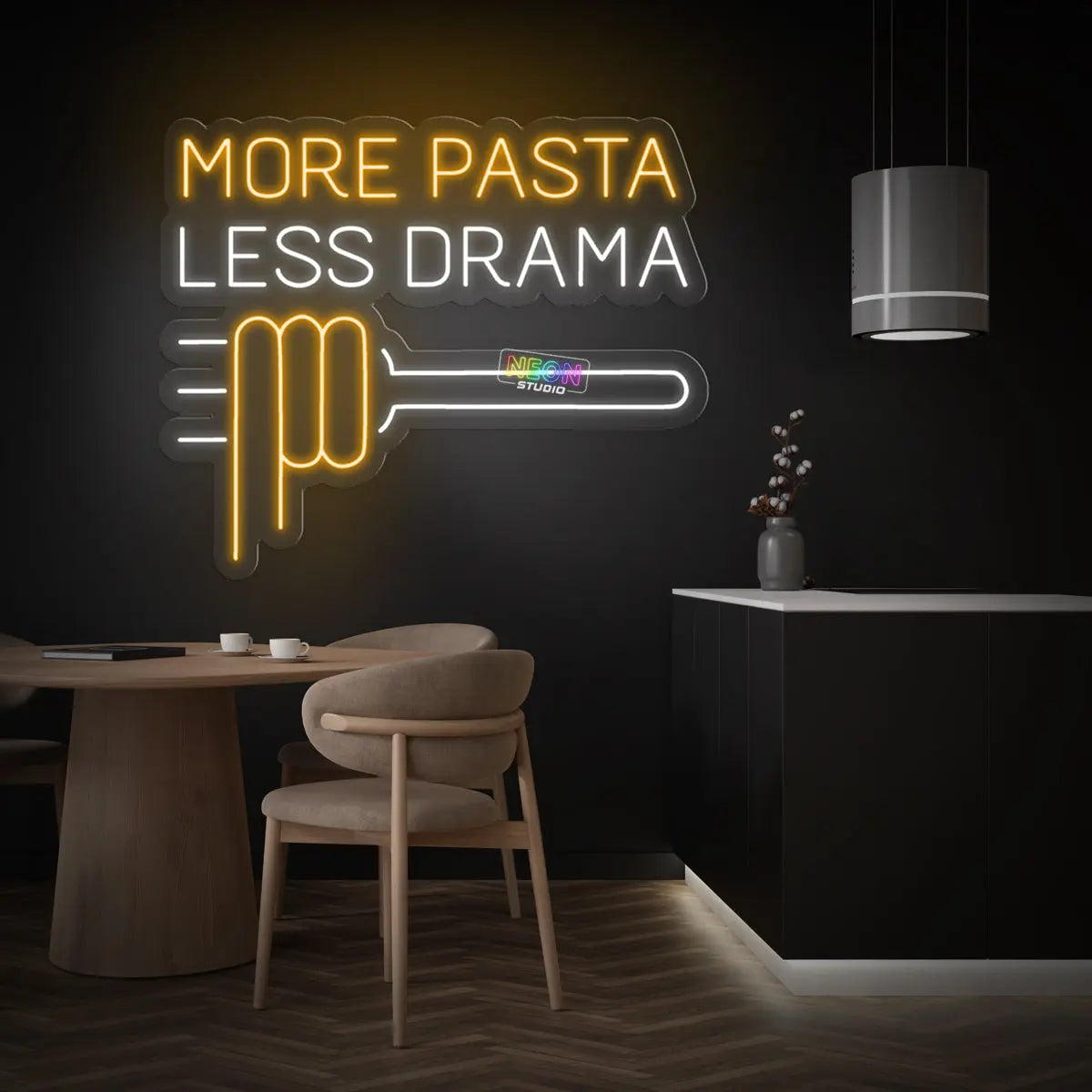 More Pasta Less Drama neon sign