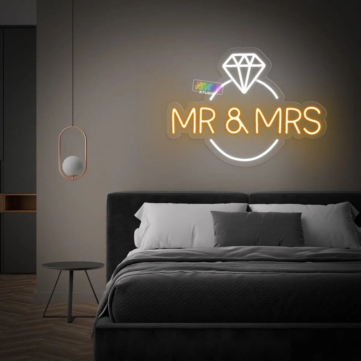 Mr & Mrs with diamond ring neon sign
