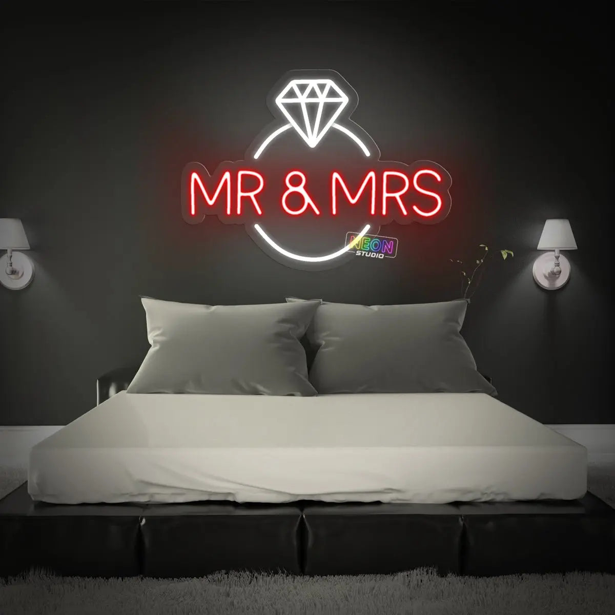 Mr & Mrs with diamond ring neon sign