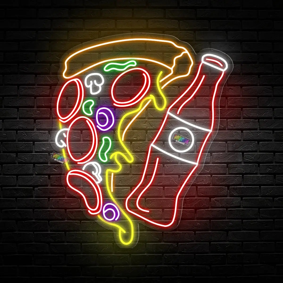 Pizza slice & coke bottle neon sign
