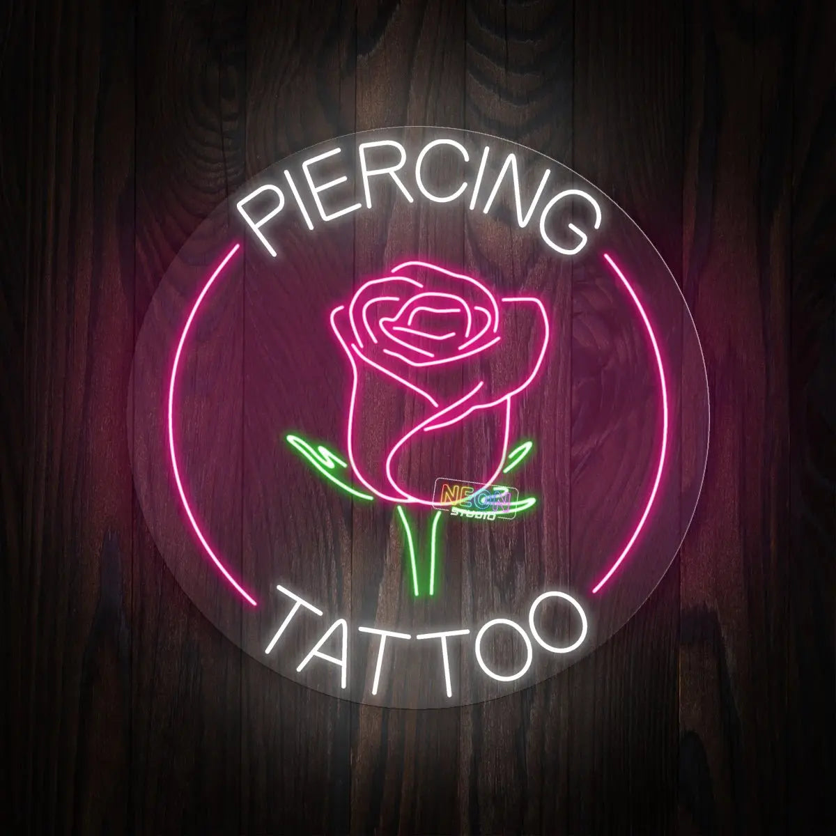 Rose with Piercing Tattoo Text neon sign