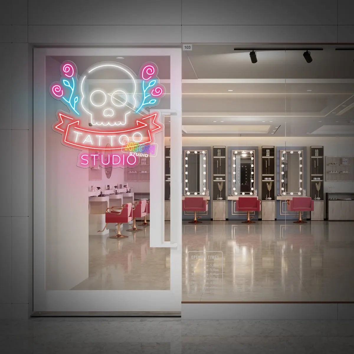 Skull & Flower Tattoo Studio neon sign