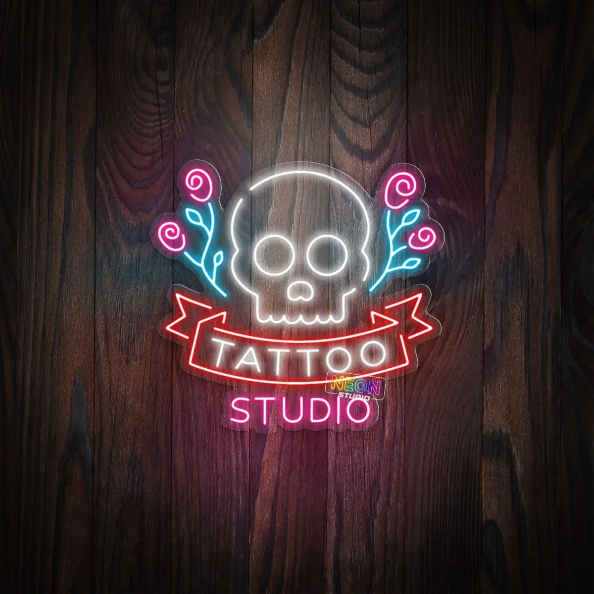 Skull & Flower Tattoo Studio neon sign