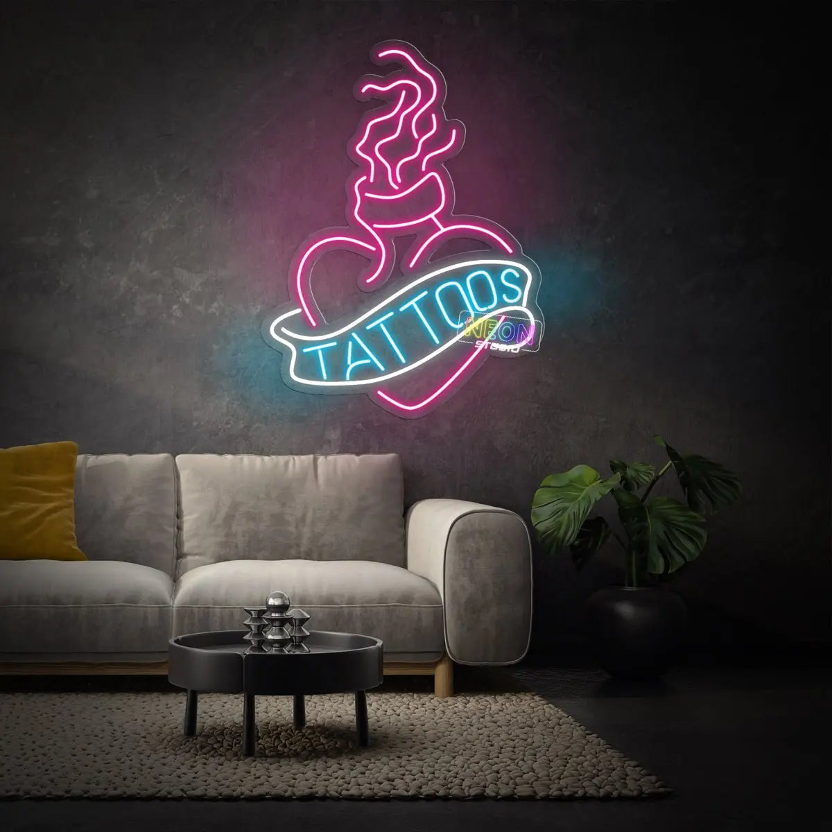 Smokey Heart With Tattoo Text neon sign
