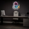 Space man reading book neon sign