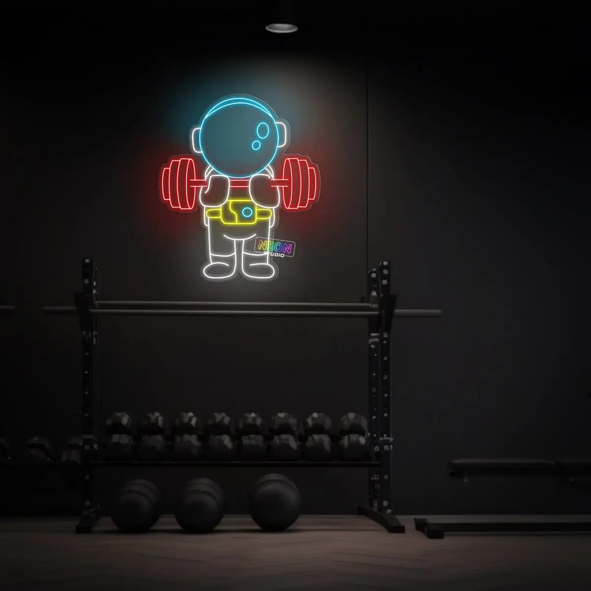 Spaceman Working out! neon sign