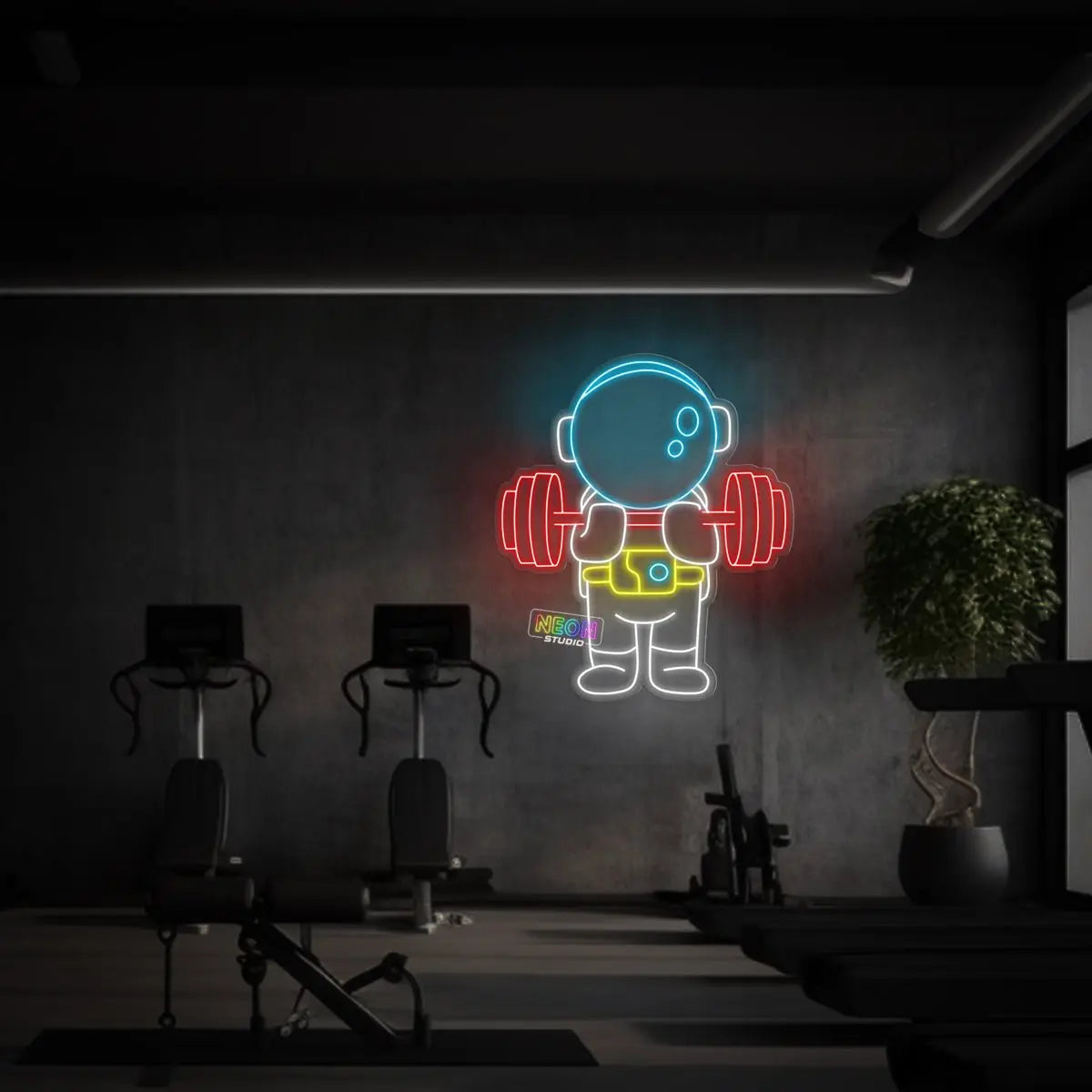 Spaceman Working out! neon sign