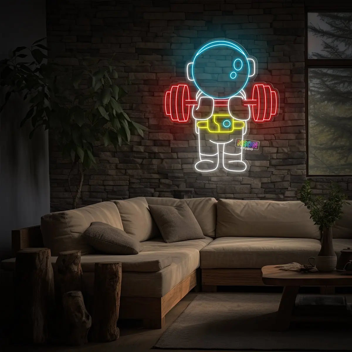Spaceman Working out! neon sign
