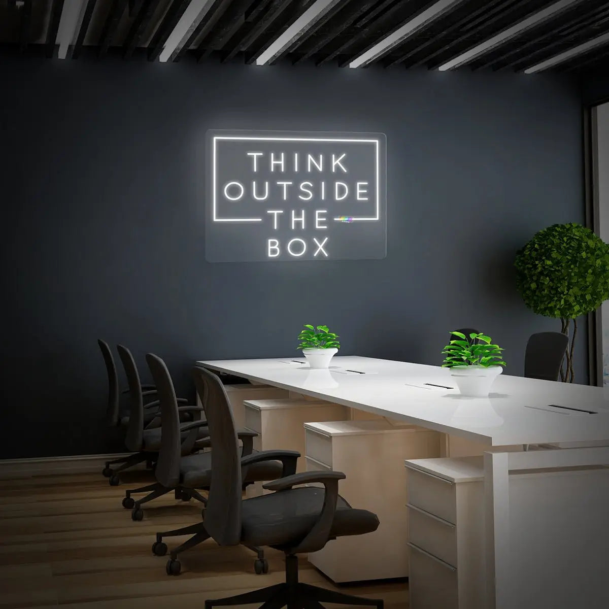 Think outside of the box neon sign