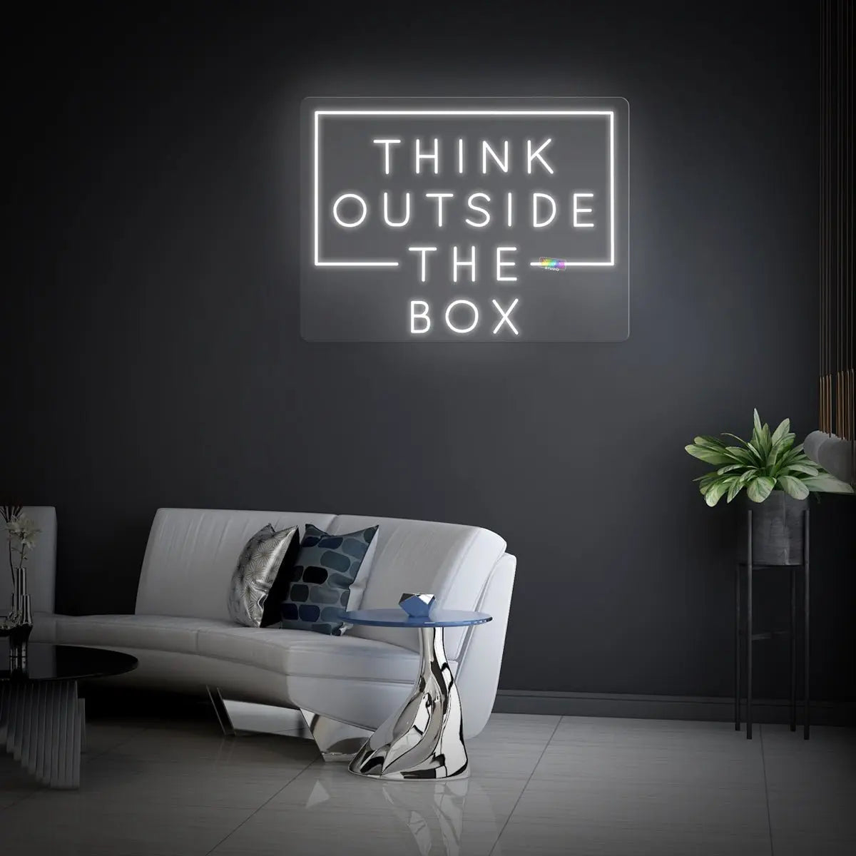 Think outside of the box neon sign