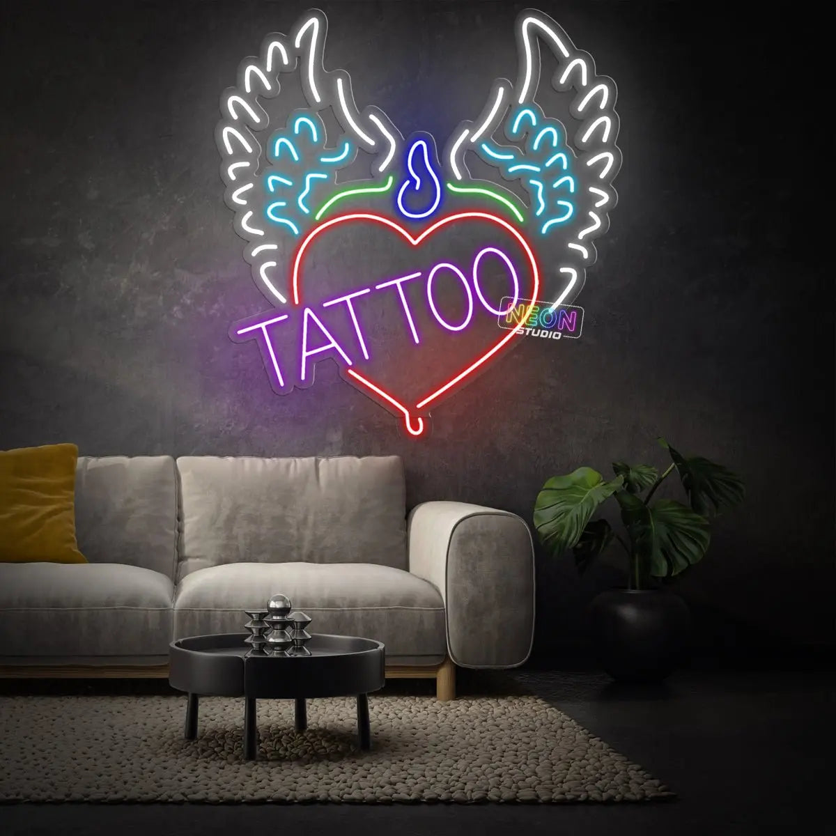 Wing Heart With Tattoo Text neon sign