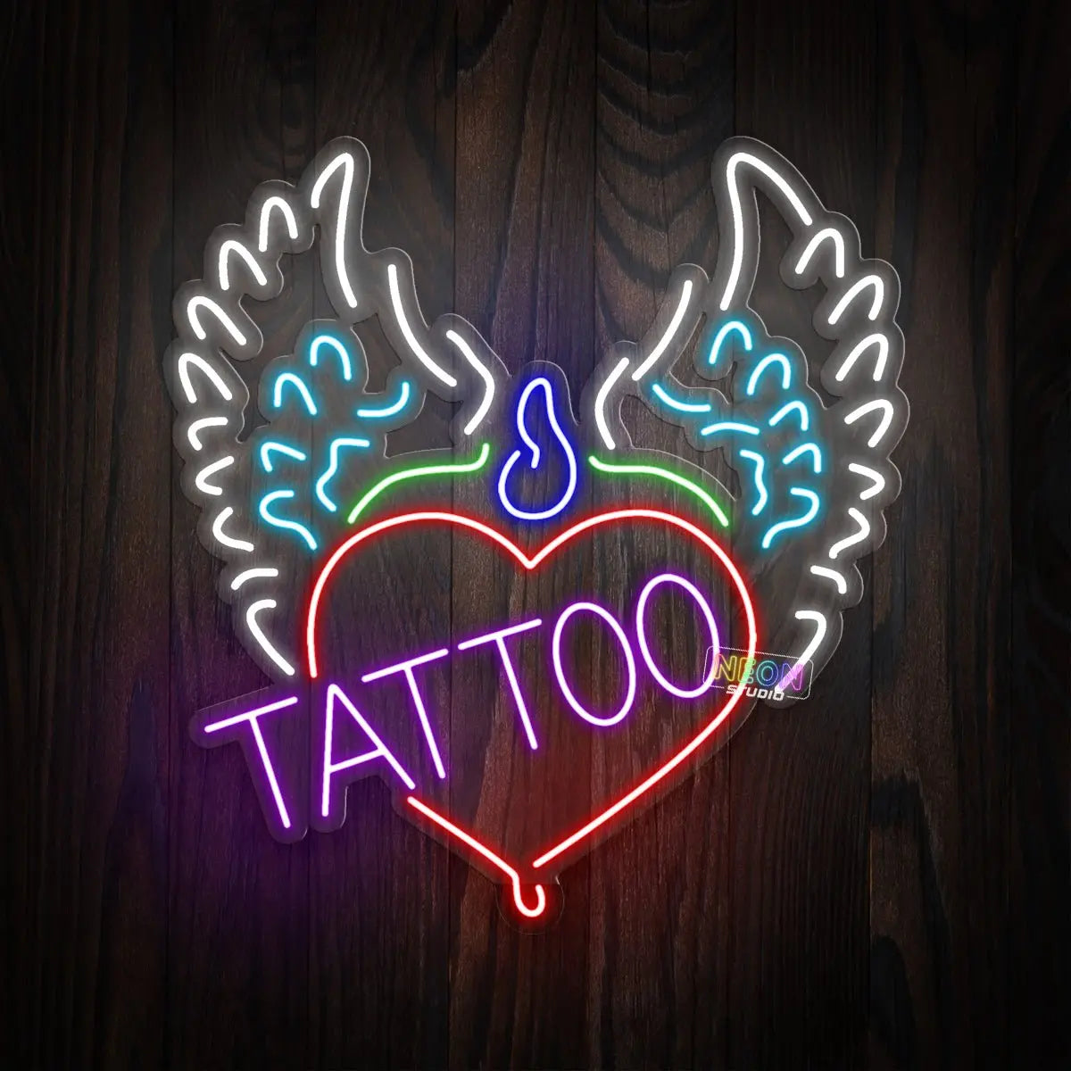 Wing Heart With Tattoo Text neon sign