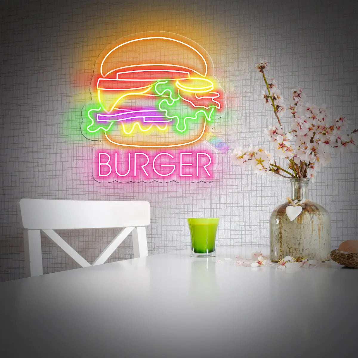 Burger with text neonskylt