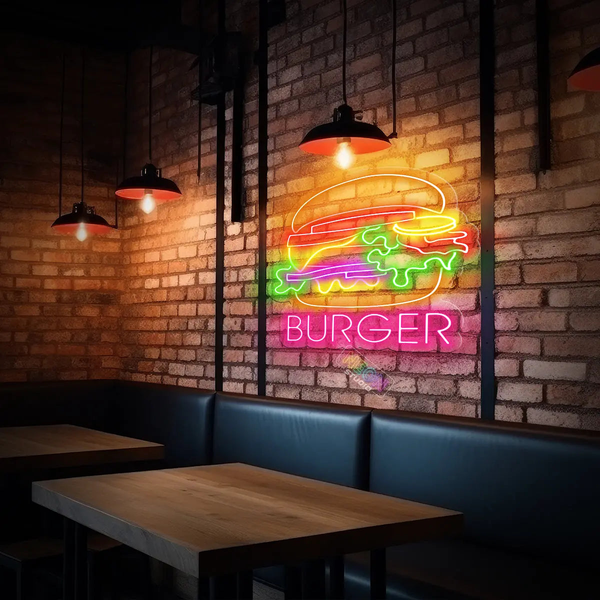 Burger with text neonskylt