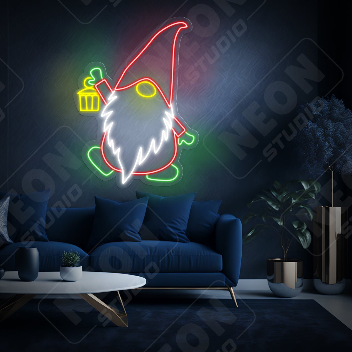 Christmas gnome with a lamp neonskylt