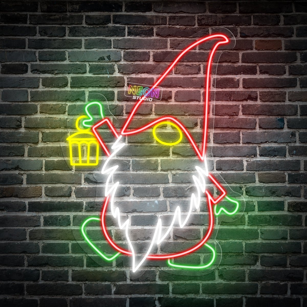 Christmas gnome with a lamp neonskylt