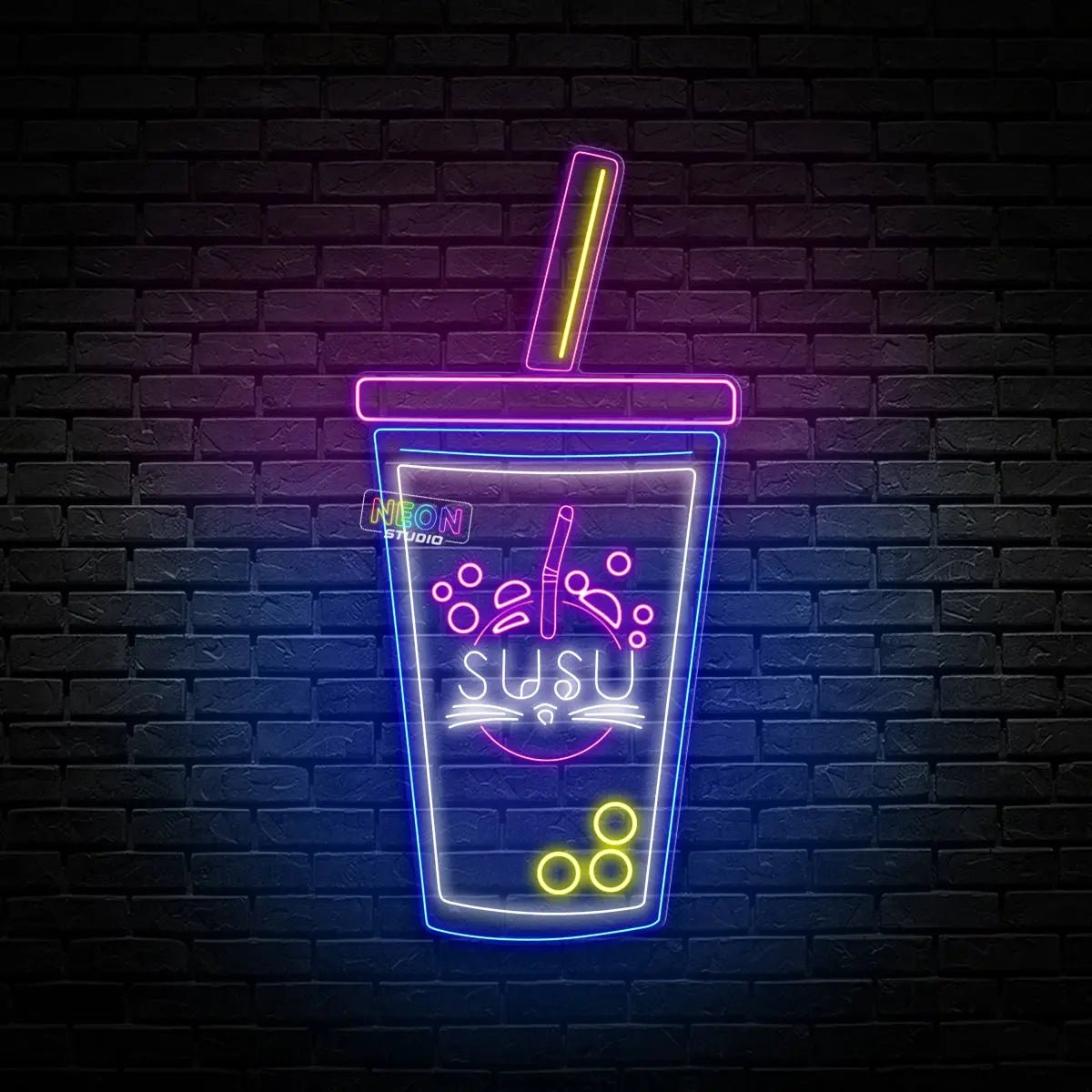 Colorful Bubble Tea neon skylt